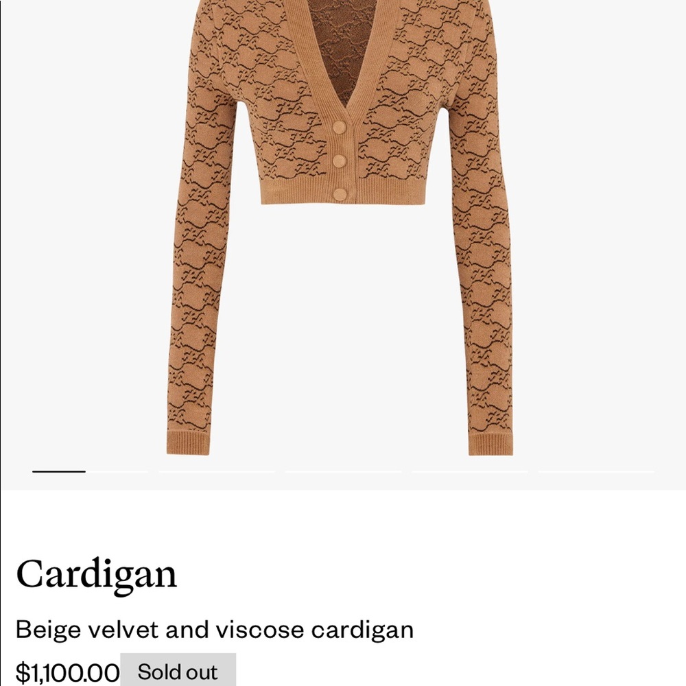 Beautiful New Fendi  Beige Velvet and Viscose Cardigan size 36